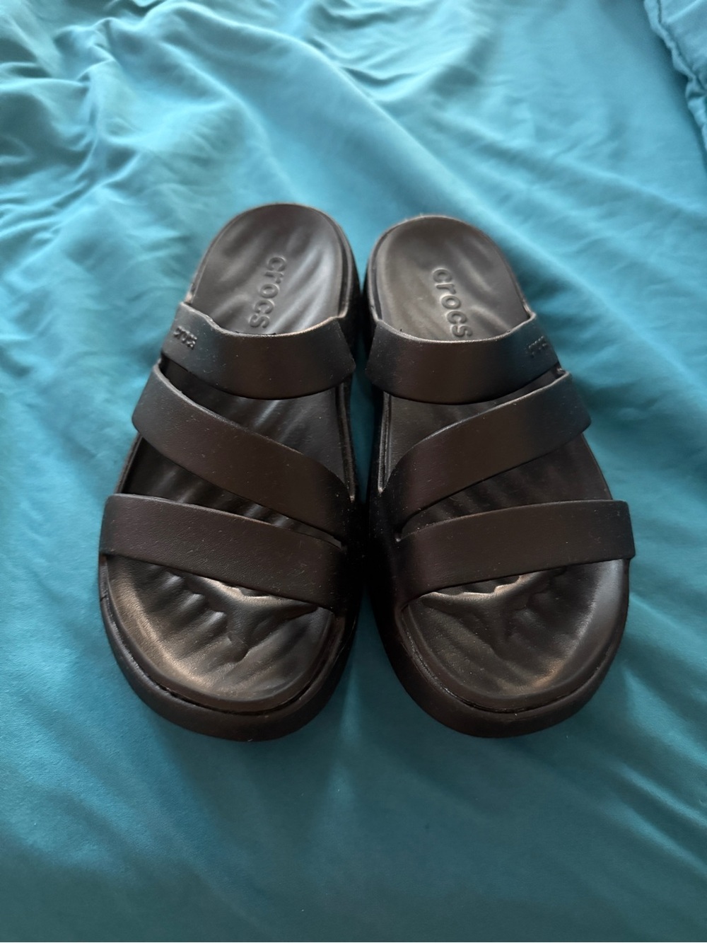 CROCS Black Triple-Strap Slide Sandals